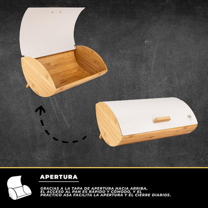 Panera Madera de  Bambú. Tapa de Metal - Bread Boxes