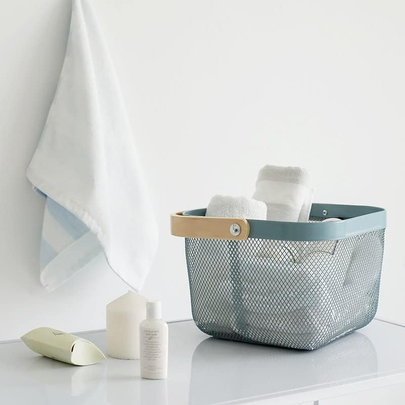 Canasto Organizador Mango de Madera - Celeste