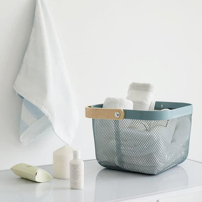 Canasto Organizador Mango de Madera - Celeste