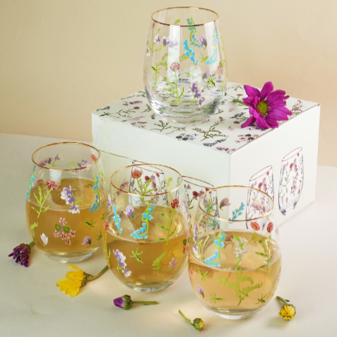 Set de 4 Vasos Diseño Floral Estampado