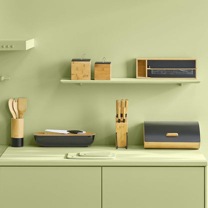 Panera Madera de  Bambú. Tapa de Metal - Bread Boxes