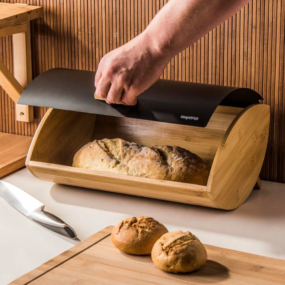 Panera Madera de  Bambú. Tapa de Metal - Bread Boxes