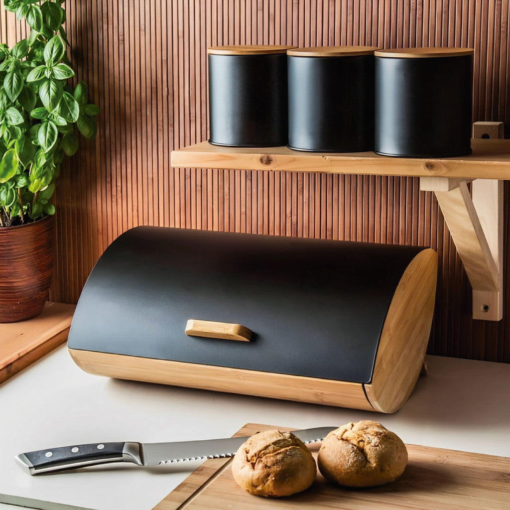 Panera Madera de  Bambú. Tapa de Metal - Bread Boxes