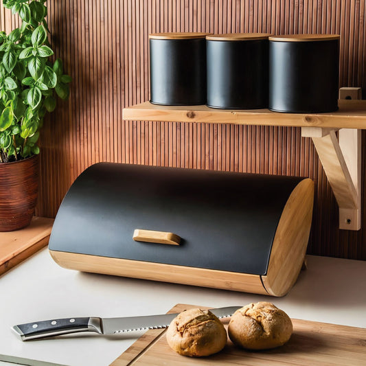 Panera Madera de  Bambú. Tapa de Metal - Bread Boxes