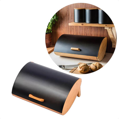Panera Madera de  Bambú. Tapa de Metal - Bread Boxes