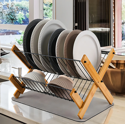 Secaplatos Escurridor Plegable Madera Bambú