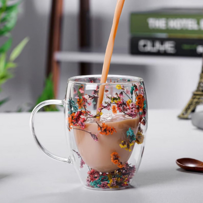 Taza de Vidrio Borosilicato | Diseño Flores Secas