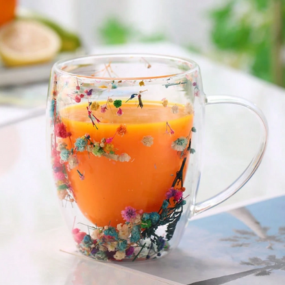 Taza de Vidrio Borosilicato | Diseño Flores Secas