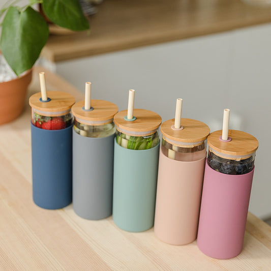 Vaso Tumbler Vidrio | Tapa y Bombilla de Bambú