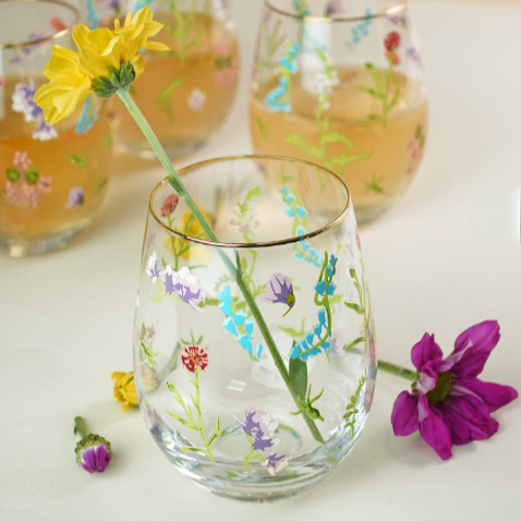 Set de 4 Vasos Diseño Floral Estampado